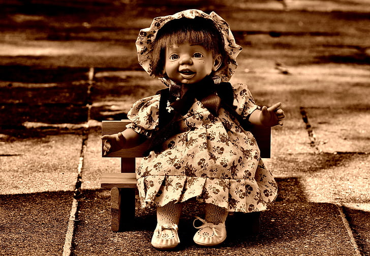 doll, sepia, sweet, funny, toys, children, cute