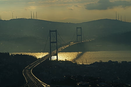 Estambul, Turquía, horizontal, paisaje, ciudad, urbana, puente
