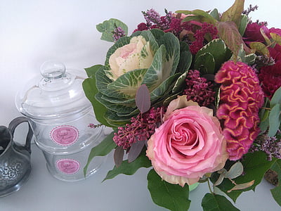 bouquet, fleurs, Rose, chou ornemental, bonbonnières, mariage, fleuriste