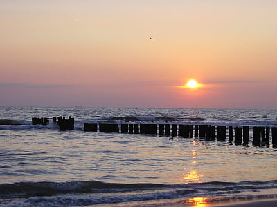 sol, mar, puesta del sol, Playa, agua, aire, puesta de sol