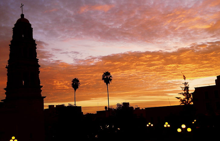 Fresnillo, Zacatecas, México, puesta de sol, nube, naranja, Iglesia