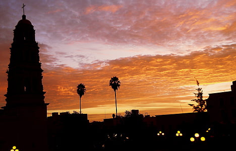 Fresnillo, Zacatecas, México, pôr do sol, nuvem, laranja, Igreja