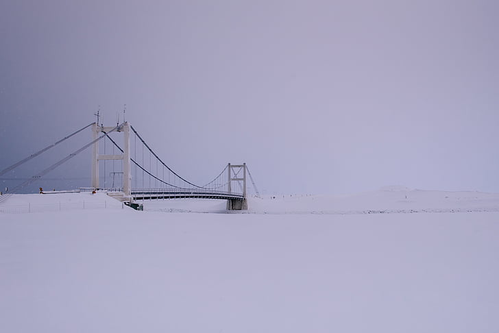 balta, tērauda, garš, tilts, aizpildījuma, sniega, ziemas