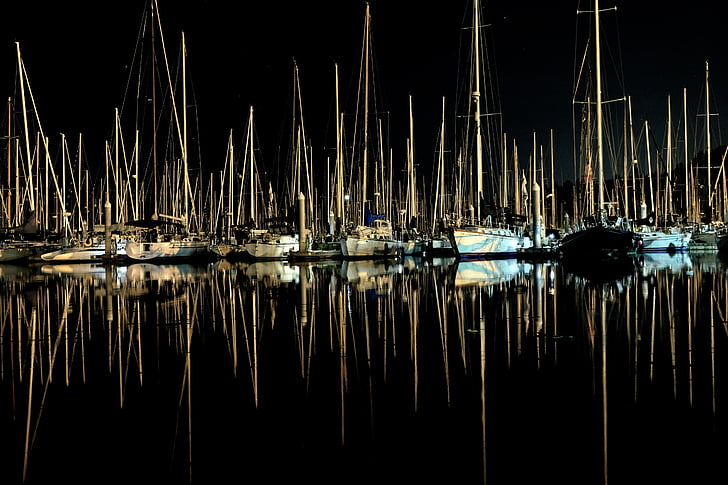 photo, sailboats, calm, body, water, night, time