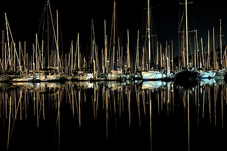 photo, bateaux à voiles, calme, corps, eau, nuit, temps