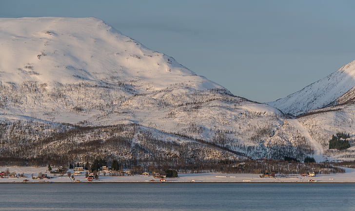 Norvégia, fjord, hó, hegyek, tengerpart, Skandinávia, táj