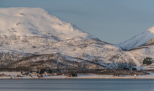 Noorwegen, fjord, sneeuw, Bergen, kust, Scandinavië, landschap