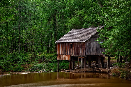 Alabama, Moulin de Rikard, structure, en bois, barrage de, paysage, Scenic