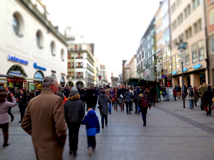 nakupovalna ulica, napeti, nakupovanje, ljudje, cone za pešce, trgovine, centru