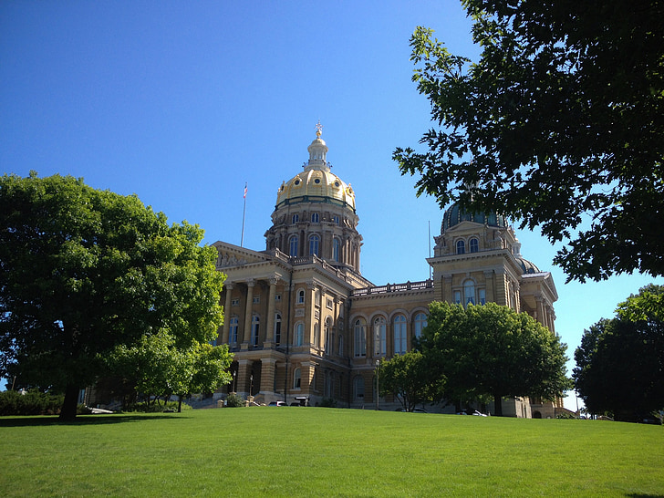 state capitol, iowa, capitol, des moines, building, dome, state
