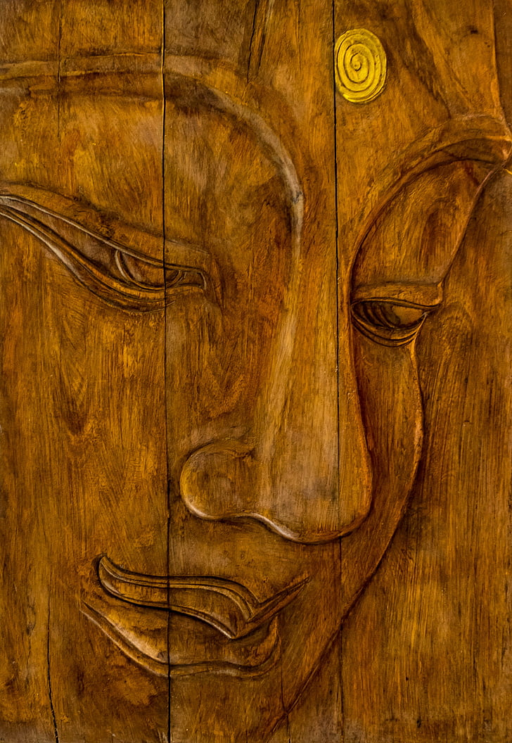Carving, houten foto, Portret, Buddah
