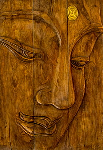 carving, tre bilde, stående, Buddha
