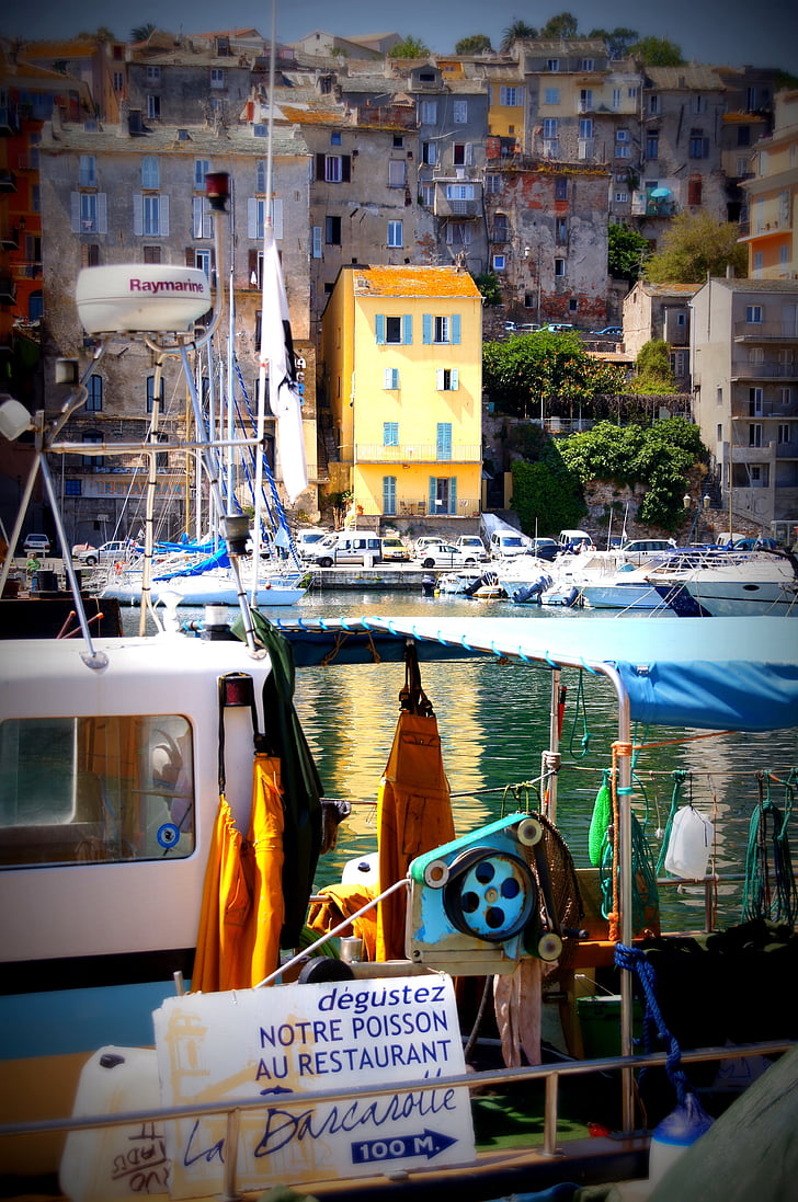 Corsica, Port, perahu, kota pelabuhan, Prancis, kota tua, pedesaan pesisir
