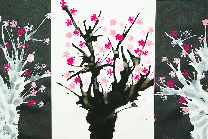 Lasten piirustuksia, maalaus, kirsikka, Japani