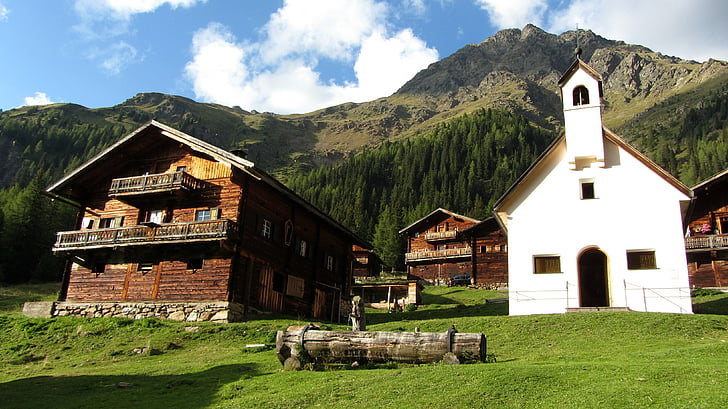 Bergdorf, hegyek, Alm, alpesi kunyhók, természet, táj, Villgratental-Kelet-Tirol