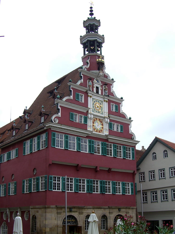régi városháza, Esslingen, torony, glockenspiel, épület, építészet, Európa