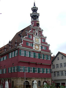 viejo pasillo de ciudad, Esslingen, Torre, Glockenspiel, edificio, arquitectura, Europa