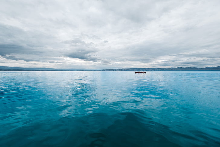 biru, perahu, pemandangan, alam, laut, di luar rumah, laut