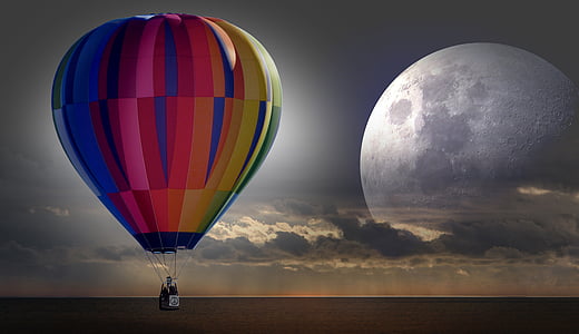 ballon, tour en montgolfière, Mission, Lune, mer, nuages, lumière