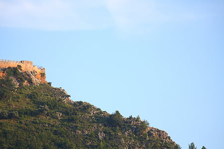 Castle, Alanya, torony, erdő, kert, hegyi, panorámás