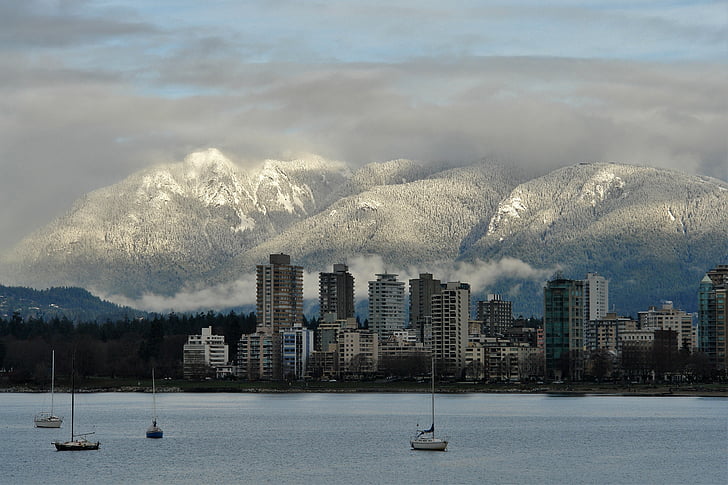 Vancouver, stadsgezicht, schilderachtige, North shore mountains, Brits-columbia, Canada, Oceaan
