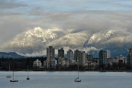 Vancouver, paisagem urbana, cênica, montanhas da costa norte, Colúmbia Britânica, Canadá, oceano