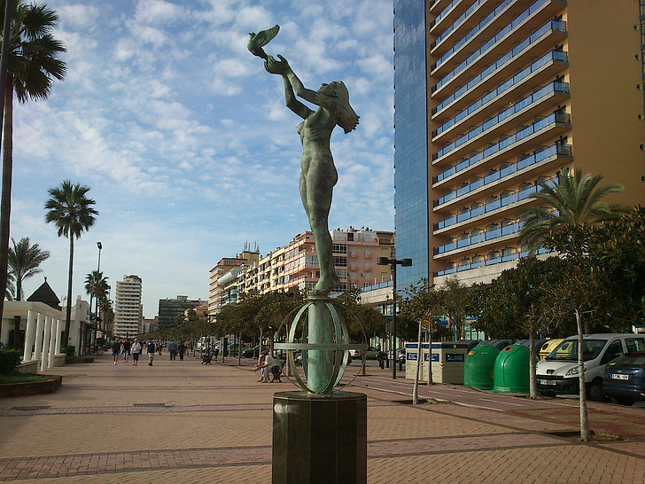Nähtävyydet, Promenade, Fuengirola, patsas, kaupunkien kohtaus, City, kuuluisa place