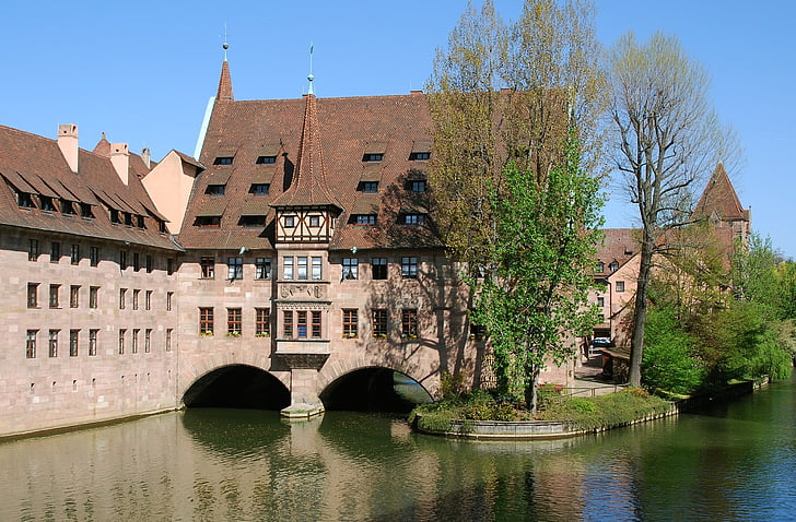 Nurnberg, mesto, domy, Architektúra, rieka, Európa, História