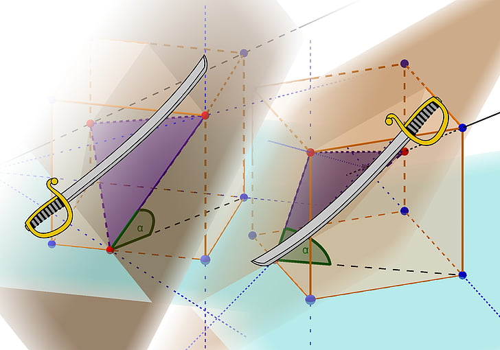 mathematic, math, intersection, geometry, cube, angle, sword