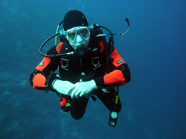 diving, underwater, water, dive, scuba divers, man, alone