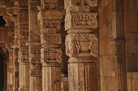 søjler, Temple, udskæringer, sten, indviklede, udsmykkede, hinduisme