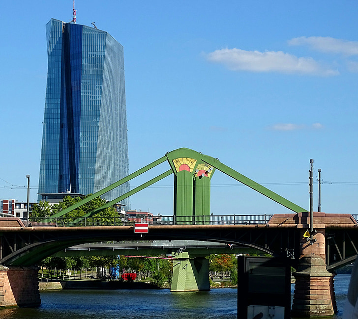 bridge, frankfurt, main, river, architecture, skyline, building