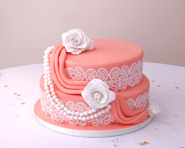 kage, Pink, part, hvid, dekoration, glasur, dekoreret