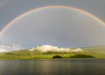 arco-íris, Lago de Canim, Colúmbia Britânica, Canadá, trovoada, cenário, paisagem