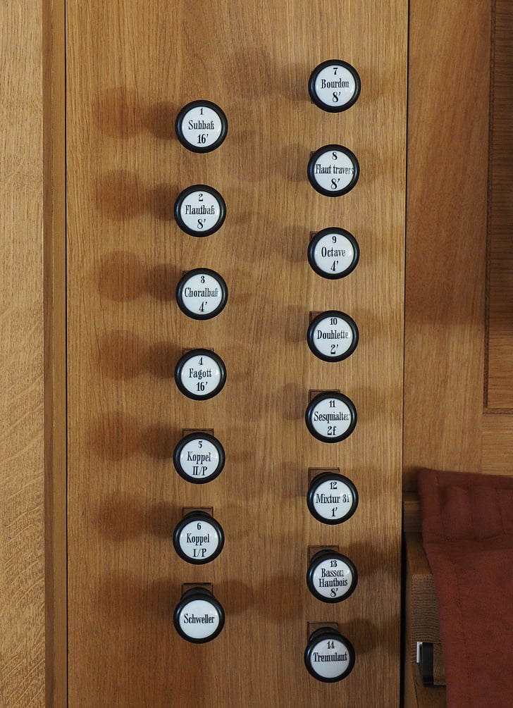botones de órgano, órgano, Iglesia, instrumento, madera, cerrar, música de la iglesia
