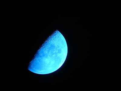 Moon, Poolkuu, taevas, Poolkuu, öö, Öine taevas, sinine
