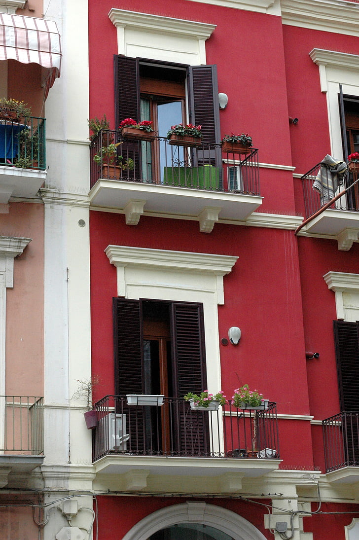 Dom, Architektura, Miasto, kolory, balkonem, ludzie, Włochy