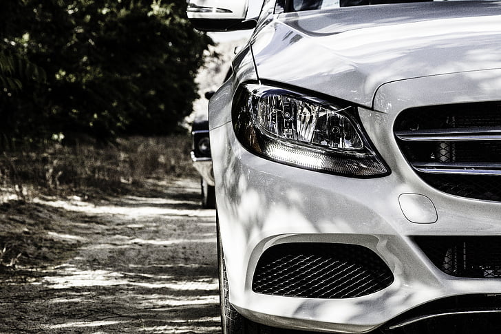 Mercedes, Benz, Branco, moderna, veículo, transporte, carro