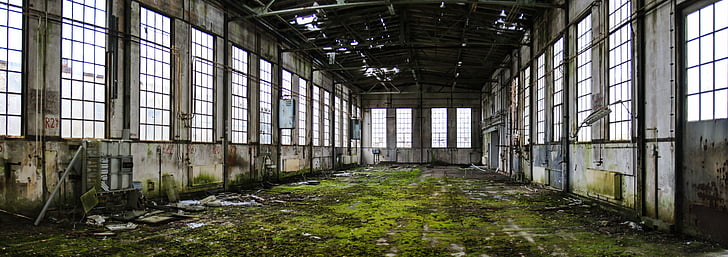 ruin, hall, lapsed, decay, leave, old factory, warehouse