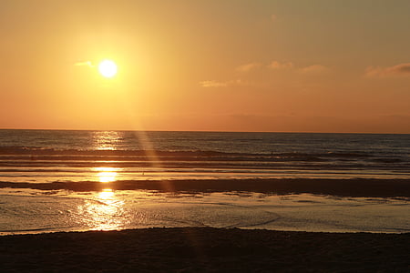 море, НД, пляж, Захід сонця, вечірнє небо, насолодитися сонцем і морем