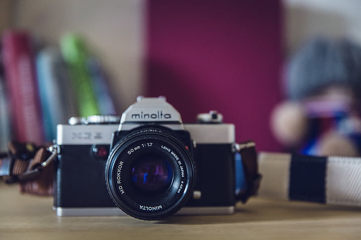 analoginės kameros, kamera, objektyvas, makro, Minolta, fotografijos įranga, kamera - fotografijos įranga