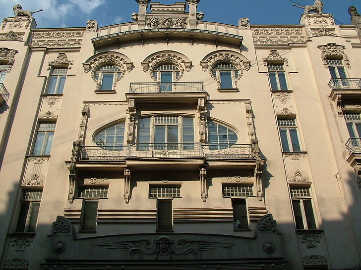 Latvia, Riga, art nouveau, bangunan
