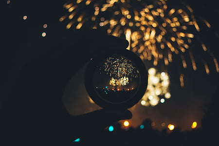 Feuerwerk, Anzeige, Foto, Objektiv, beleuchtete, Nacht, Feier