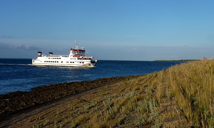 ferryboat, schiermonnikoog, west frisian islands, water, sea, dyke, nautical Vessel