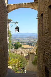 Assisi, Italie, rue, paysage, été, Ombrie, lanterne