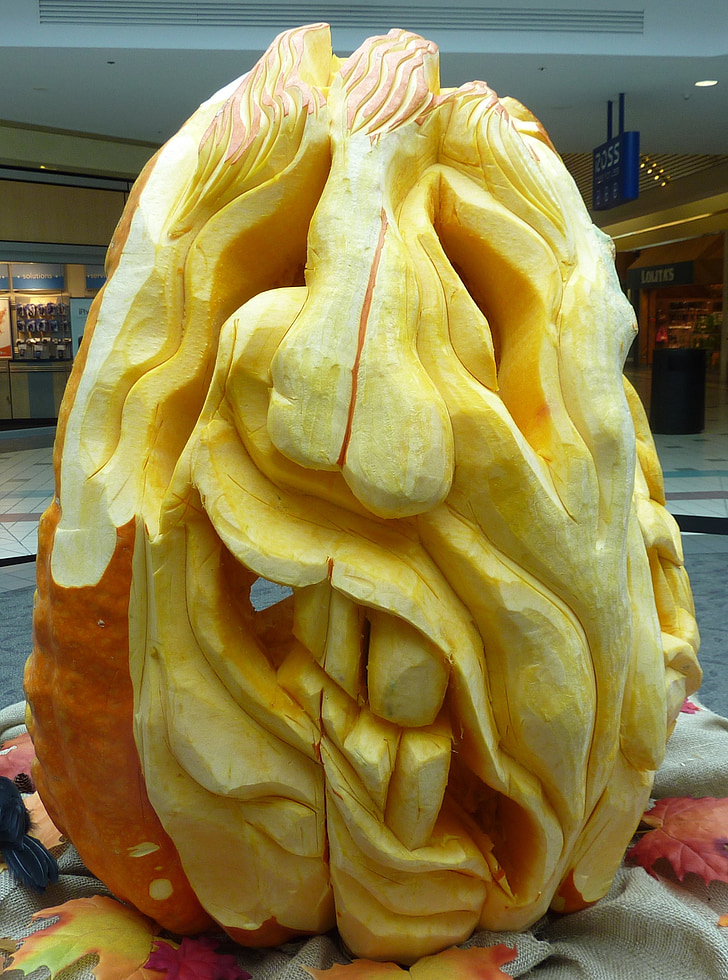 pumpkin, carved, halloween, face, squash, yellow, autumn