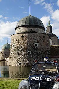 Västervik, Svezia, Castello, polizia, auto della polizia, vecchio, Scarabeo