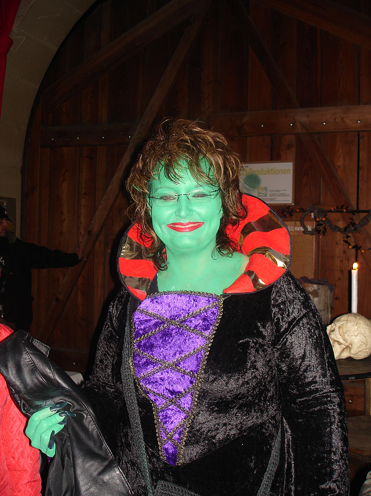 Halloween, la bruja, traje, panel, verde, Carnaval