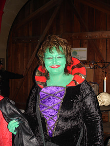 Halloween, čarovnica, kostum, plošča, zelena, karneval