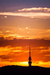 puesta de sol, naranja, azul oscuro, el cielo, Bratislava, transmisor, gamuza